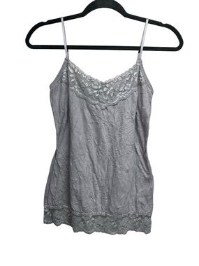 Maurices Y2K Crinkle Cami Lace Trim Gray Fairy Grunge Layering Tank Top Small